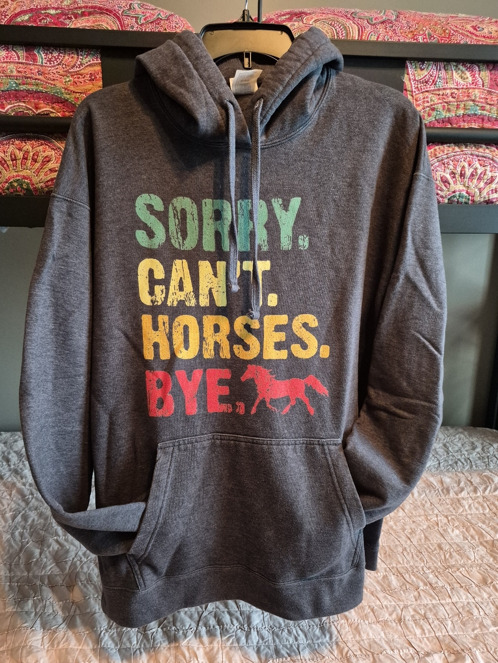 Port and Company Charcoal Hoodie with Green, Yellow and Red Graphic